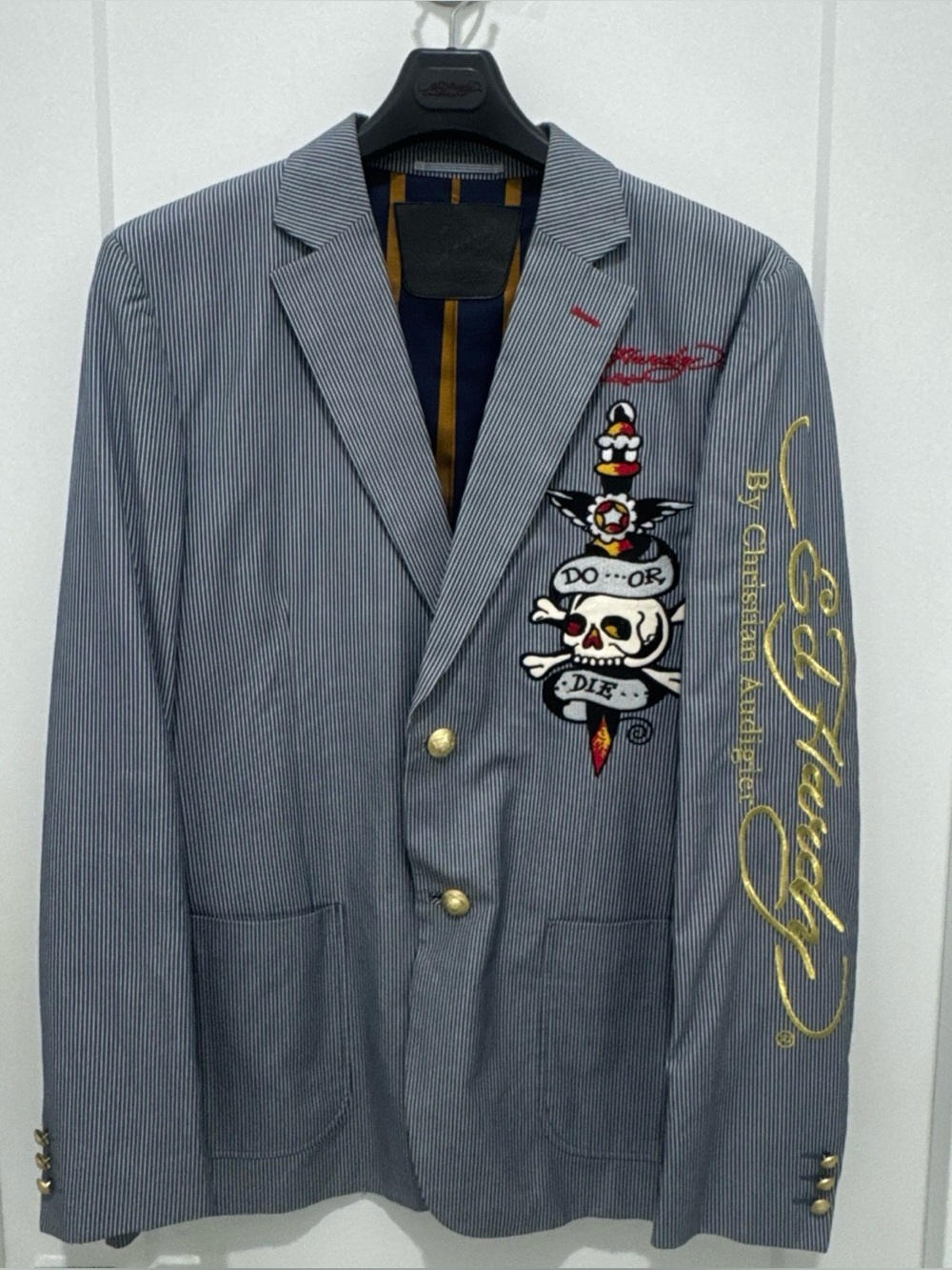 Ed Hardy Christian Audigier Do Or Die Seersucker Blazer Sport Coat Jacket